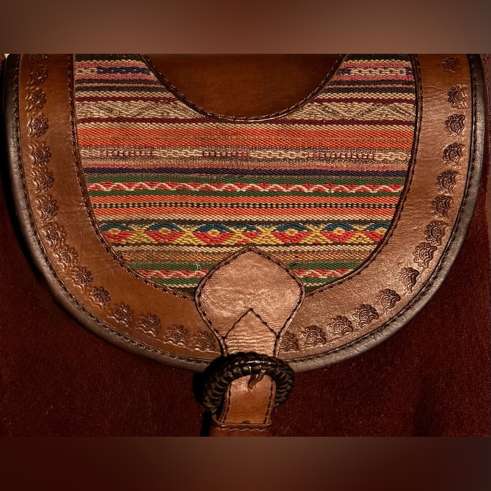 Vintage Brown Suede & Multicolor Boho Crossbody Bag - Picture 5 of 8